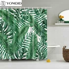 Занавеска для душа из полиэстера, водонепроницаемая, с листьями и 3D-принтом, с 12 крючками