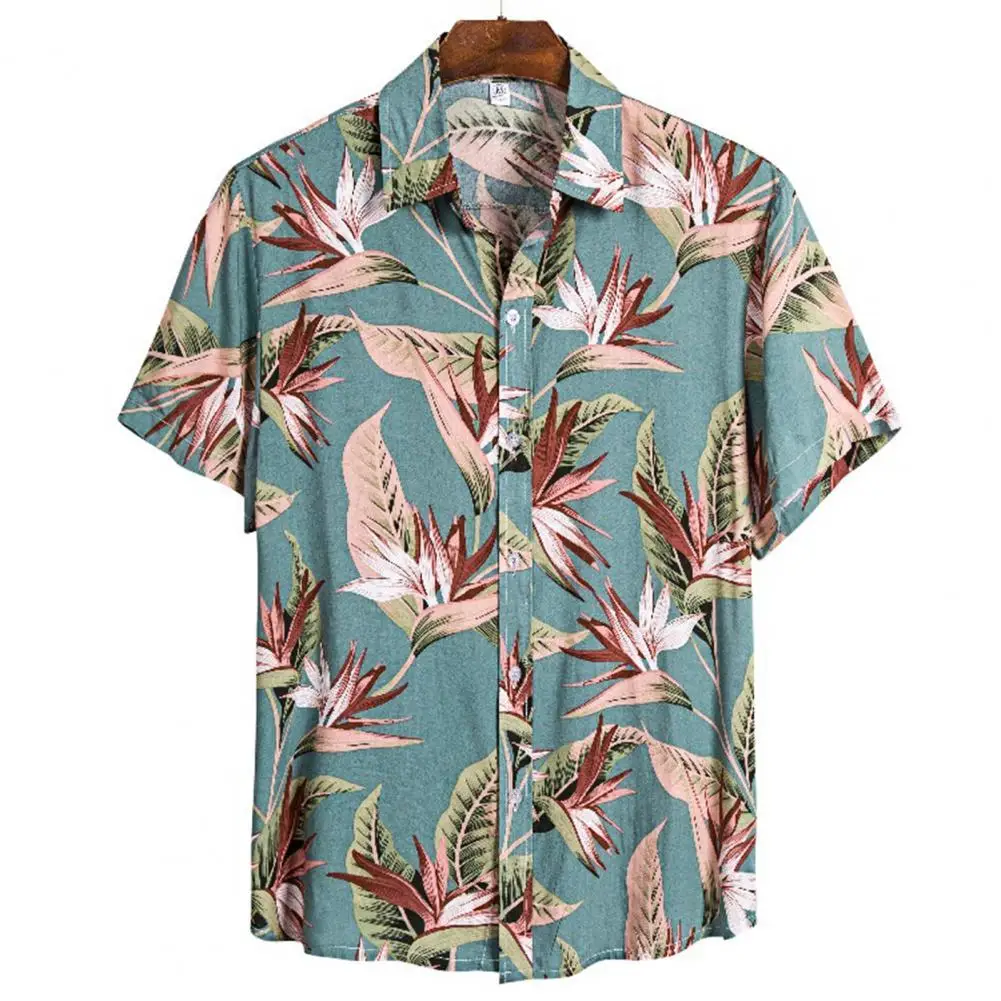

Hot Sales Men Shirt Floral Print All Match Summer Short Sleeve Lapel Top for Beach
