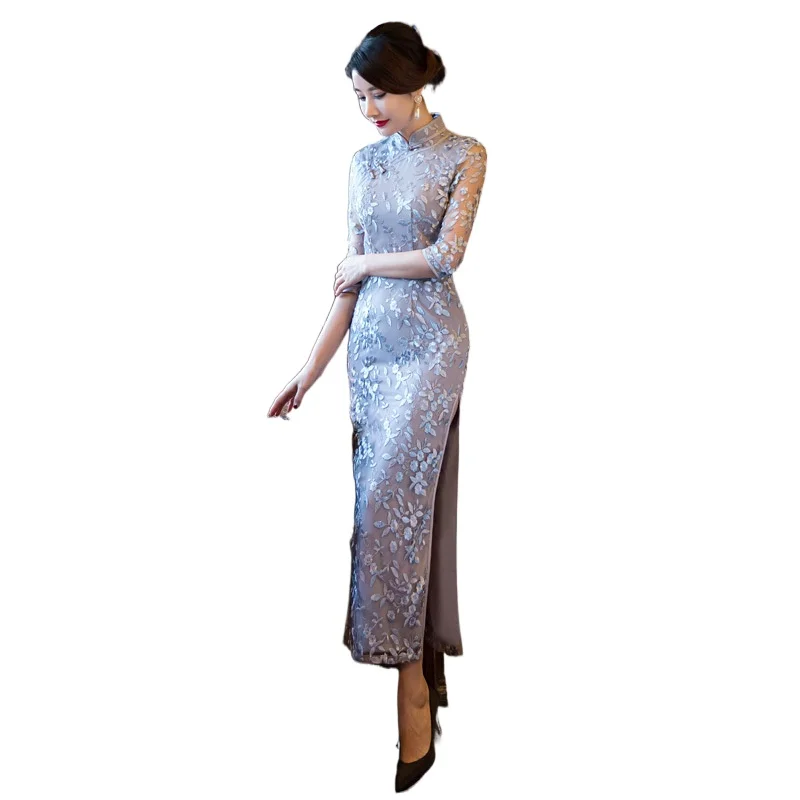 Новый дизайн сексуальное женское длинное платье Чонсам с вышивкой китайские