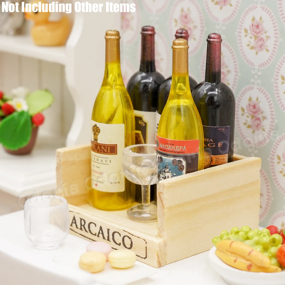 Odoria 1:12 миниатюрный 5 бутылок вина и Кубок в Деревянный чехол для кукольного