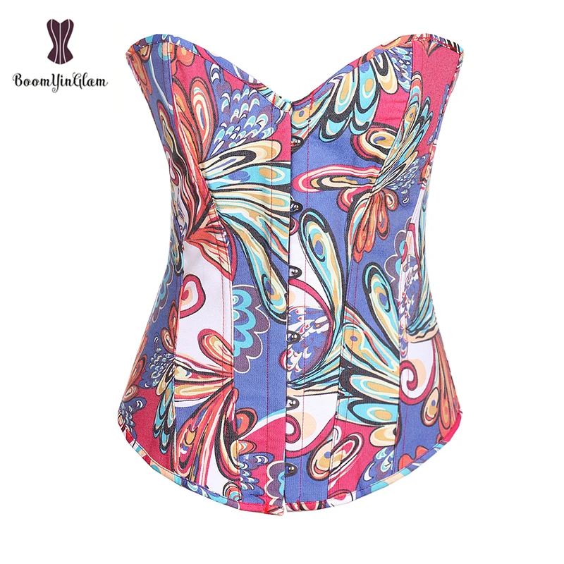 Купить два получил один бесплатно цветок печати корсет Overbust Корсеты спереди Busk