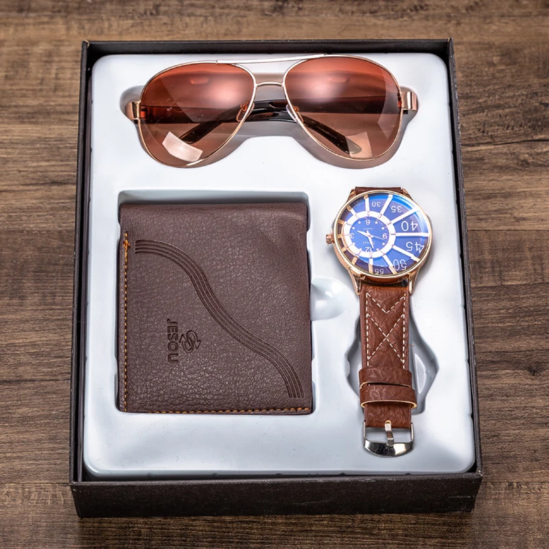 Часы наручные мужские кварцевые с кожаным ремешком и бумажником|Кварцевые часы| |