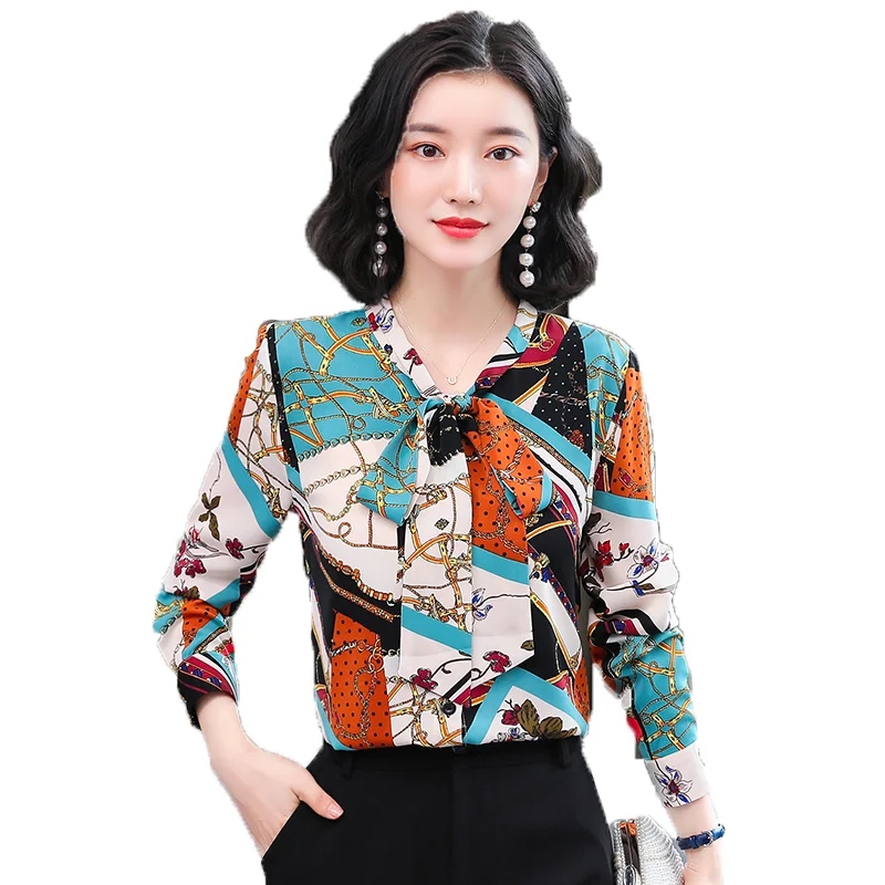 

Free Shipping Woman Feminina Women'S Vintage Blouse Fashion Clothes 2020 Spring Autumn Chiffon Printed Shirts D0002