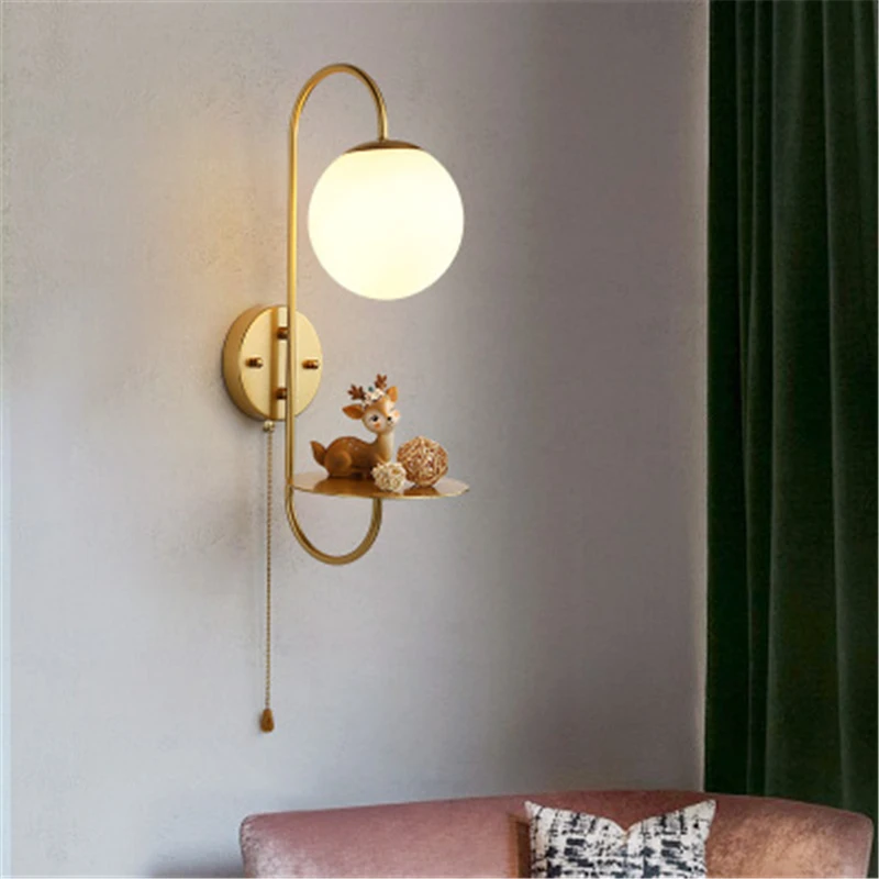 

New Designer Glass Ball Bedroom Bedside Lamp Modern Loft Dining Room Mirror Led Wall Lighting Free Shipping Wall Mounted Iron AC