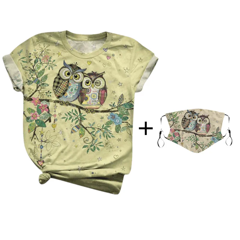 Женская футболка с совой Harajuku топы для женщин 2020 размера плюс короткий рукав 3D
