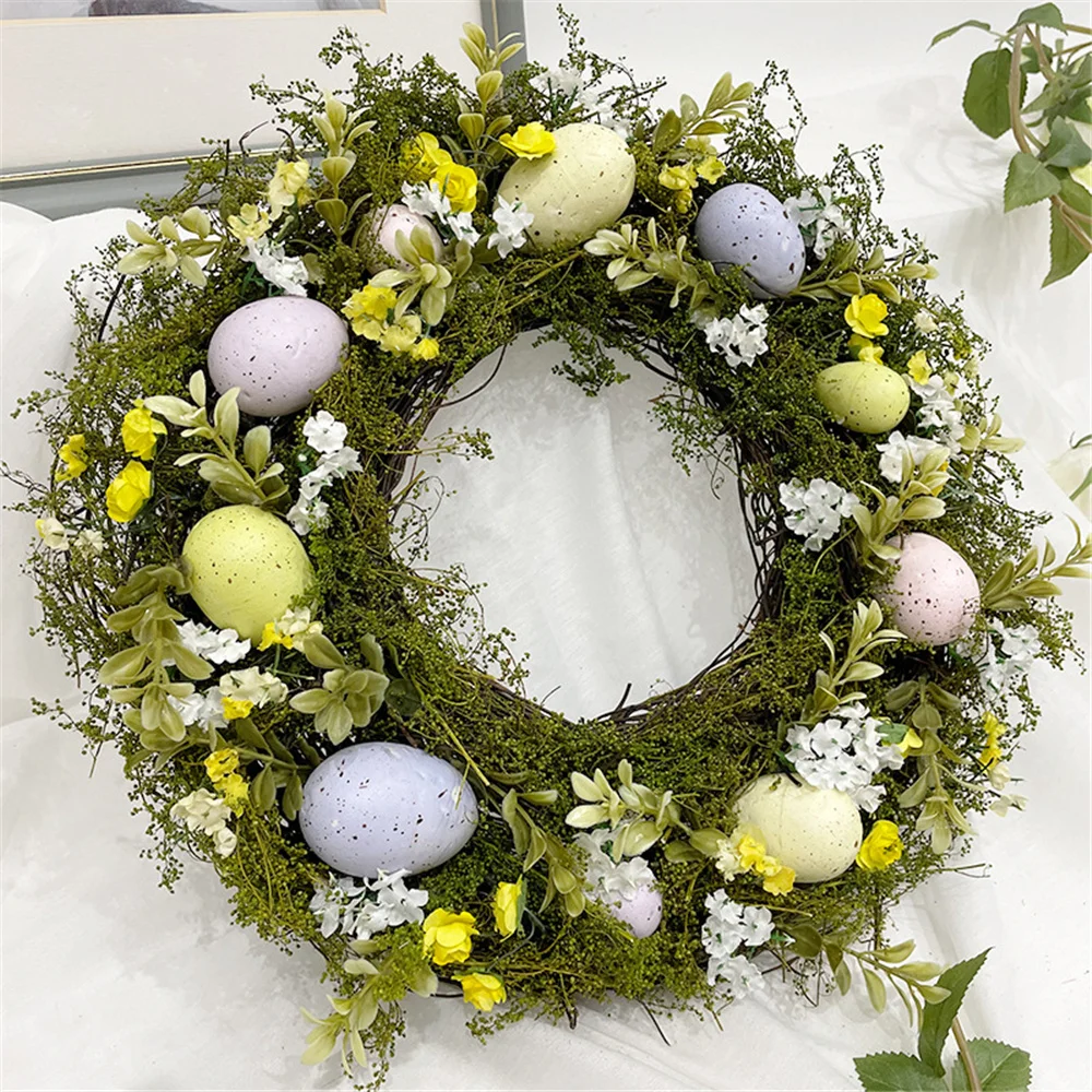 

1pc Simulation Easter Egg Hanging Garland Simulated Flower Leaves Design Door Wall Wreath Design Pendant Door Party Supply