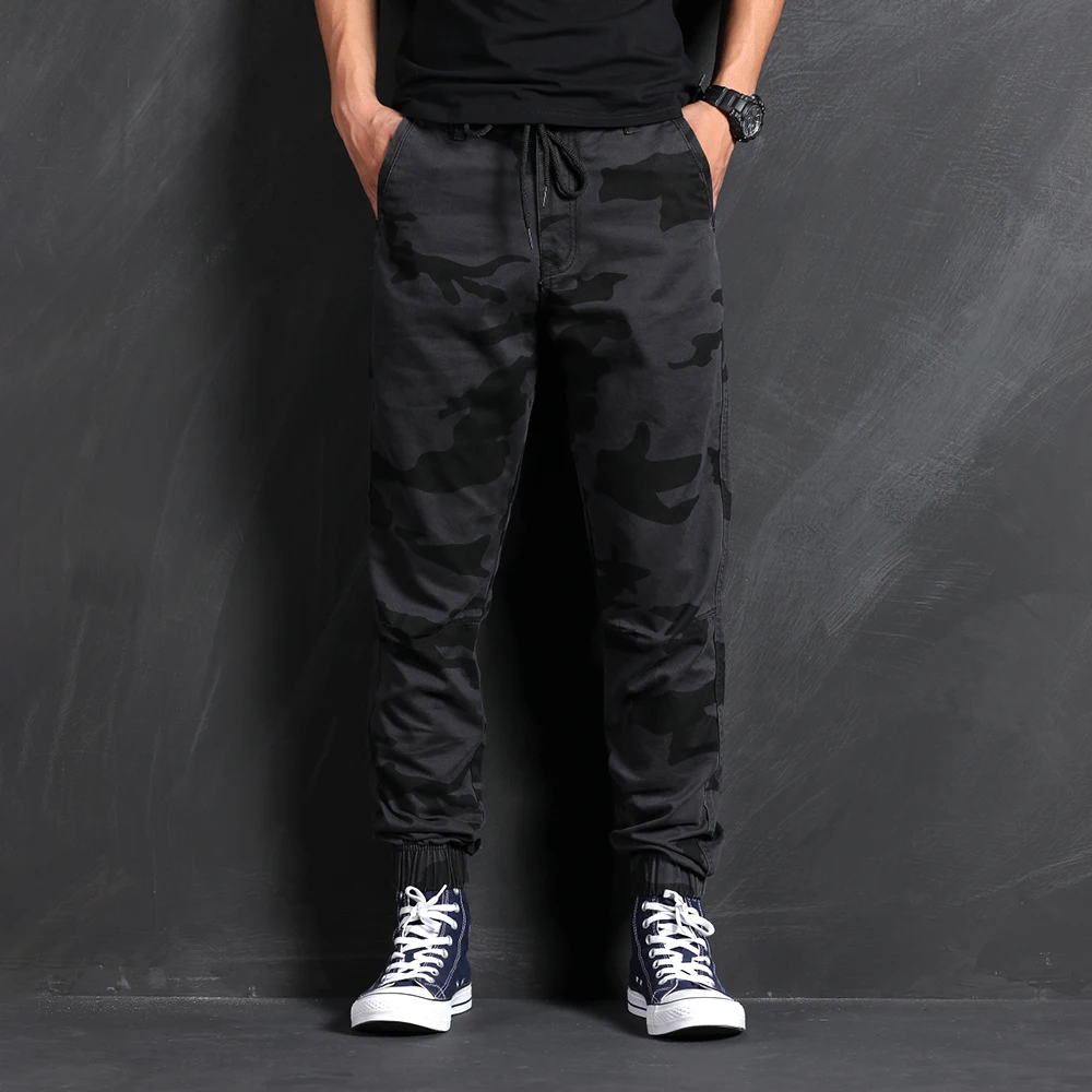 Мужские брюки карго в стиле милитари серые камуфляжные свободные джоггеры