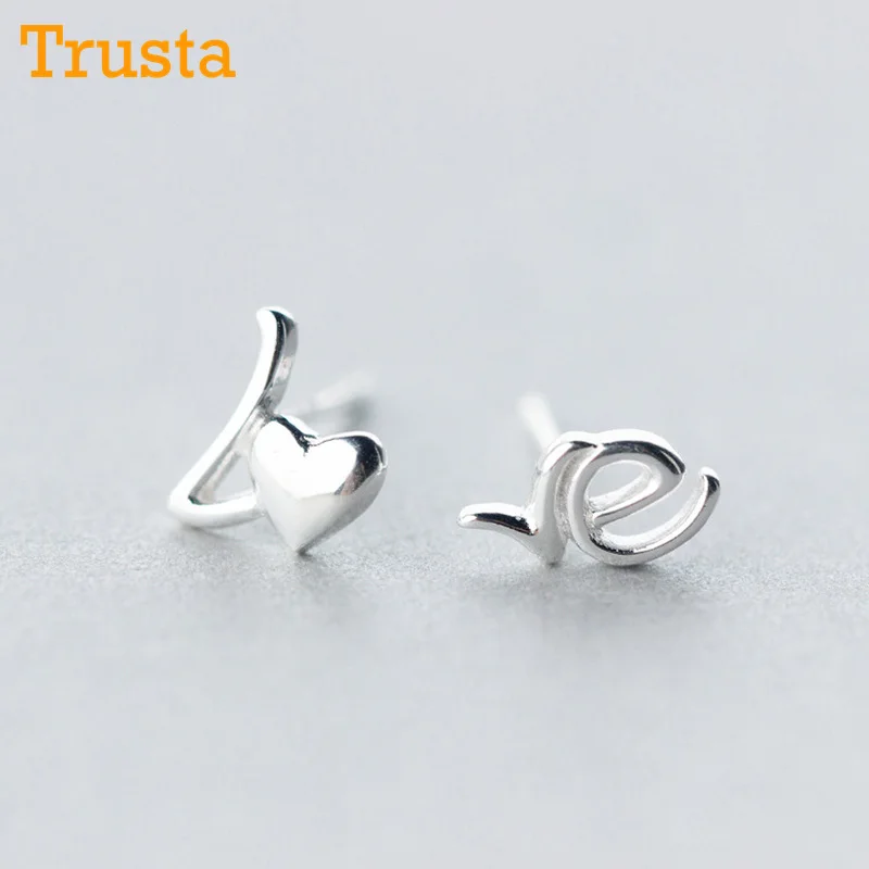 Серьги-гвоздики Trusta Love 100% Стерлинговое Серебро 925 пробы модные милые серьги с