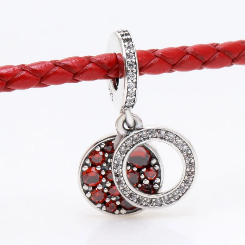 

Hot Genuine 925 Sterling Silver Shining red double-panel pendant fit Original charm Bracelet Jewelry Making DIY Gift