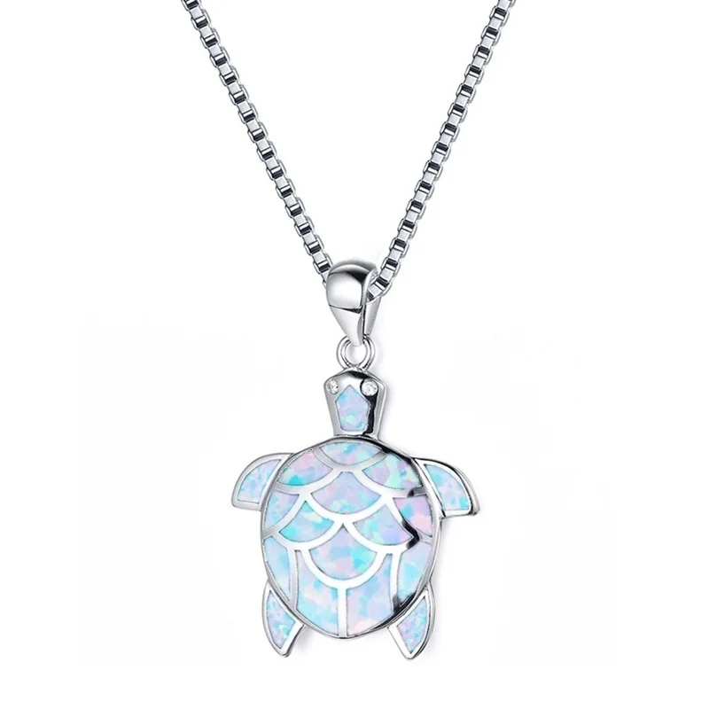 

FDLK Cute Long Chain Necklace Animal Jewelry Blue Fire Opal Cute Turtle Pendant Necklace For Women Gifts