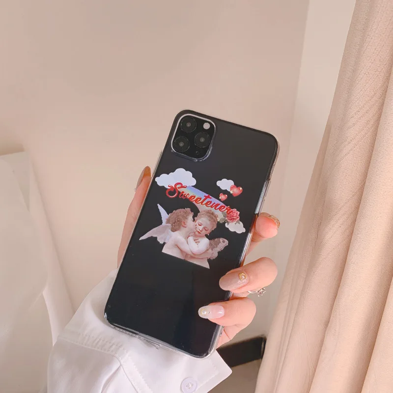 

Retro Literary Angel Cupid IPhone11ProMax/12Mini/XR/XS/X/8/7 Anti-drop Couple Silicone Transparent Mobile Phone Case Wholesale