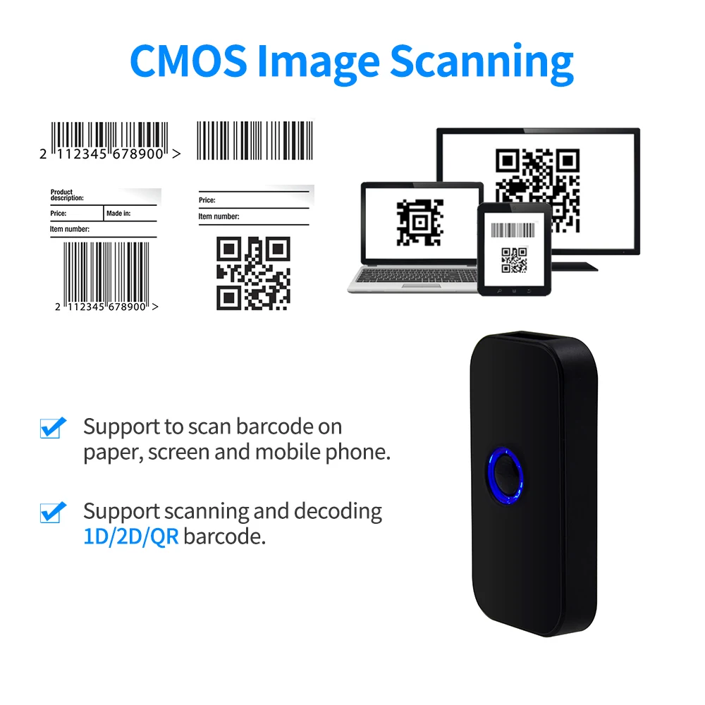 Ручной сканер штрих кода Aibecy 3 в 1 1D/2D/QR считыватель кодов поддержка BT & 2 4G