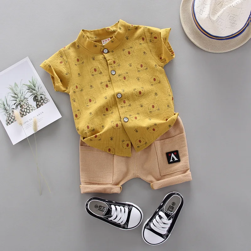 Летний комплект для маленьких мальчиков модная детская рубашка с короткими