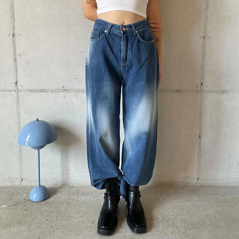 

Джинсы женские Мешковатые с широкими штанинами, винтажные брюки-бойфренды из денима в стиле 90-х, уличная одежда с завышенной талией, в стиле ...