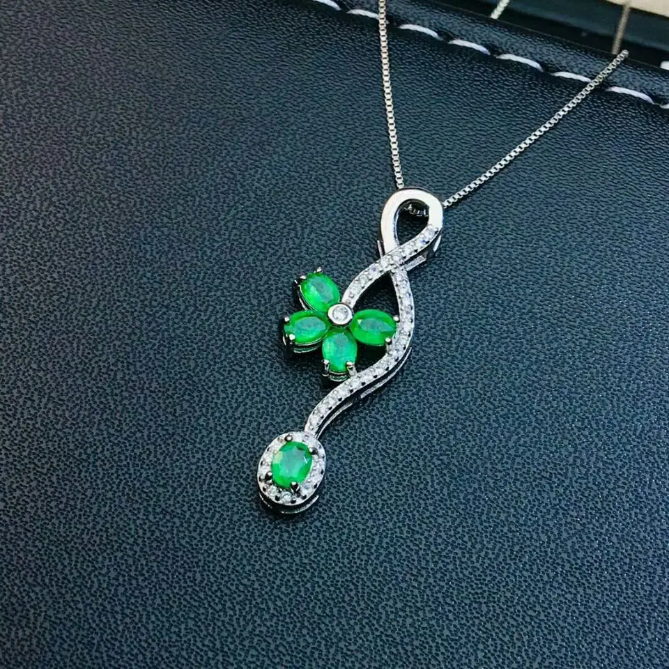 Женское ожерелье с подвеской в виде цветка MeiBaPJ натуральное изумрудное из