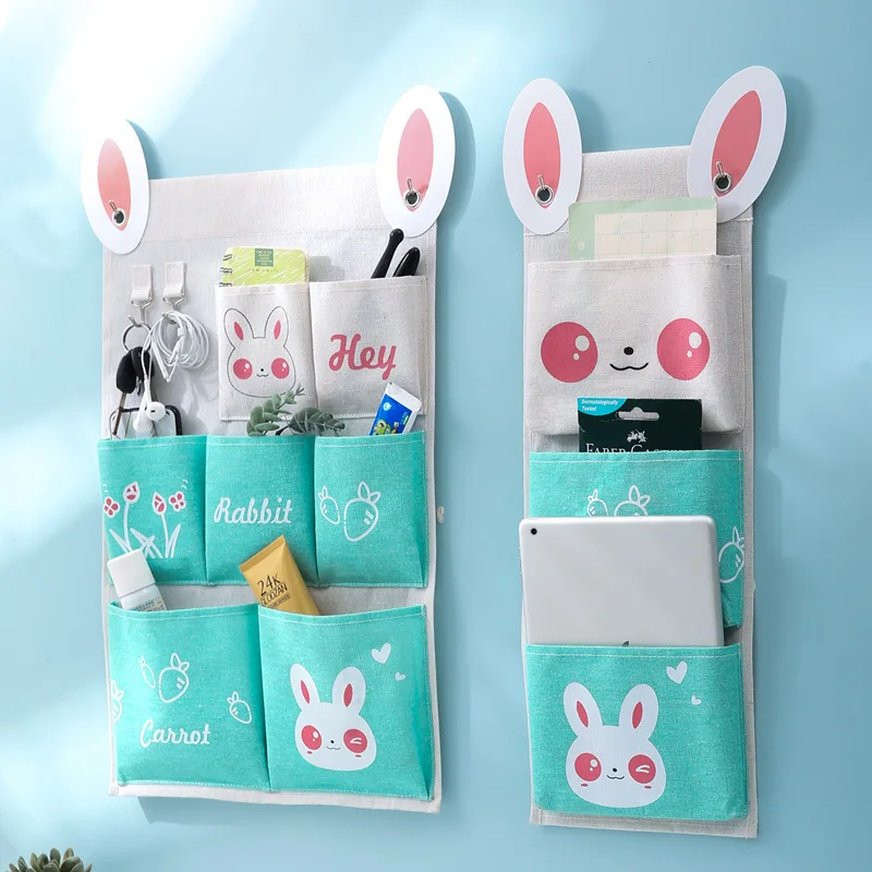 

Multifunctional Cartoon Canvas Multi-Layer Hanging Pocket Home Kitchen Bathroom Accessories Storage Wall Hanging Storage Bag