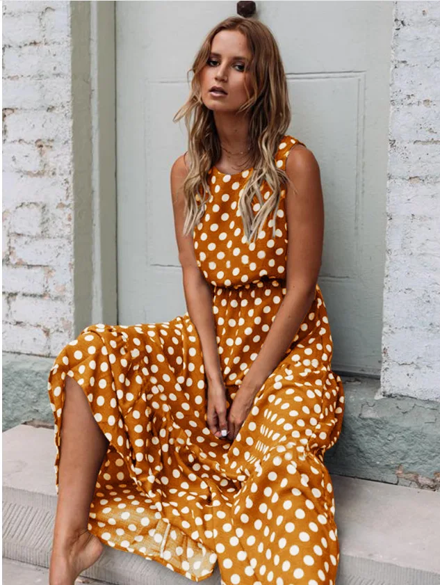 

5 Colour S-4XL Womens Sleeveless Polka Dot Maxi Dress Ladies Summer Beach Holiday Vintage Dress 59219755370806