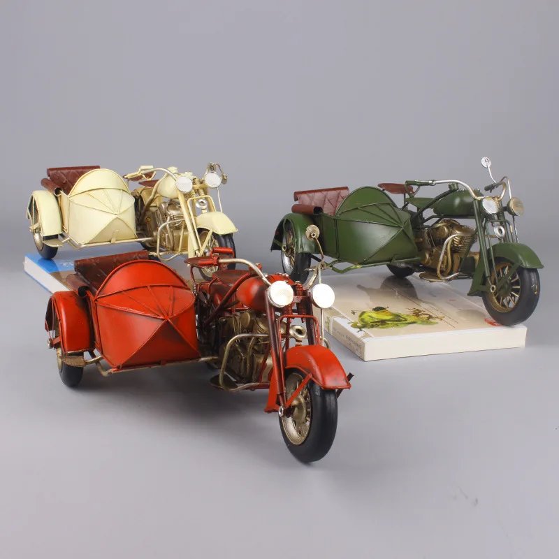 

Wrought Iron Retro Tricycle Motorcycle Model Decoration Sidecar Motorcycle Metal Crafts Motorbike Motor Model Children Toys
