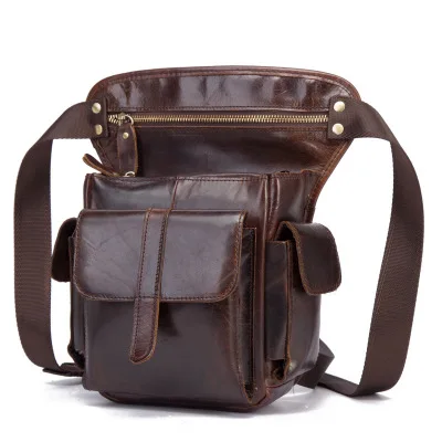 Cow leather oil wax leather retro men's mobile phone camera outdoor leg bag waist bag