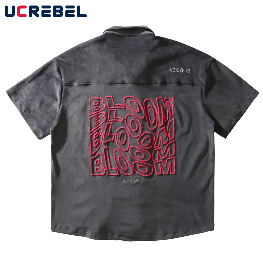 

Рубашка мужская с коротким рукавом, с вышитыми буквами и отворотами