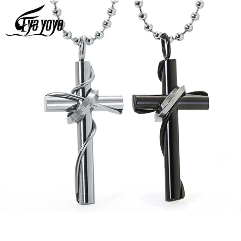 EyeYoYo Новое поступление мужское ожерелье из нержавеющей стали с подвеской крестом