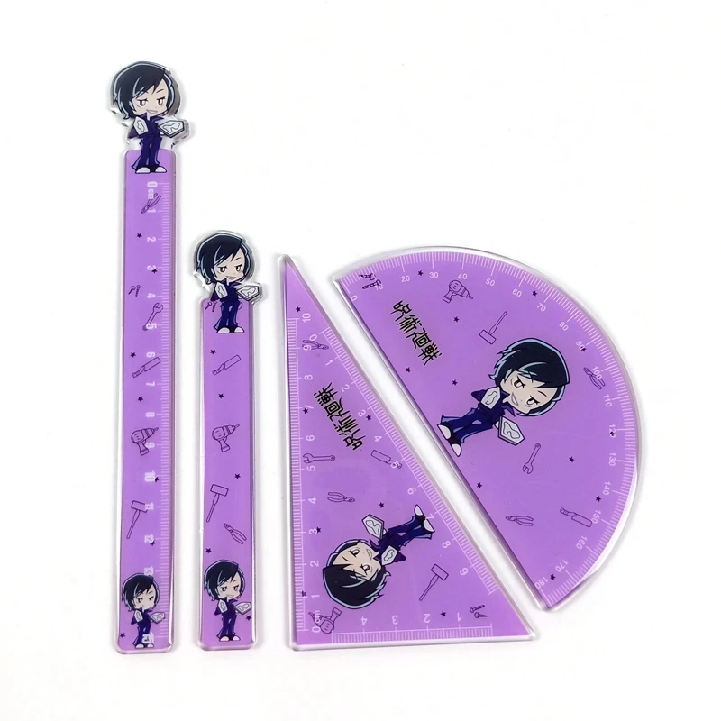 

4Pcs/Set Anime Jujutsu Kaisen Kawaii Acrylic Ruler Set Student Cartoon School Stationery Office Stationery For Gifts