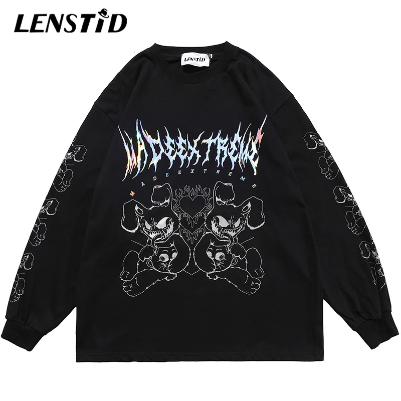 Футболка LENSTID мужская оверсайз в стиле хип-хоп уличная одежда с принтом кролика