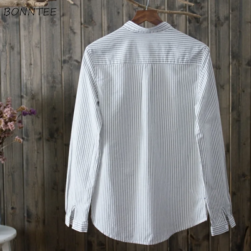 Рубашки женские утепленные с воротником-стойкой в полоску простые универсальные