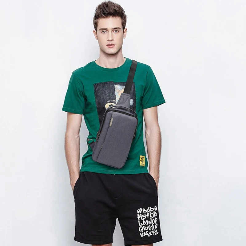 

High Quality Linen Material Men Chest Bag Headphone Jack Function Crossbody Bag for Men Large Capacity Messenger Men Bag