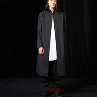 mens trench coat autumn and winter new korean style personality back pleated design in the long casual loose large size coat