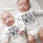 Комбинезоны для новорожденных с надписью Yes We Are Twins и длинными рукавами