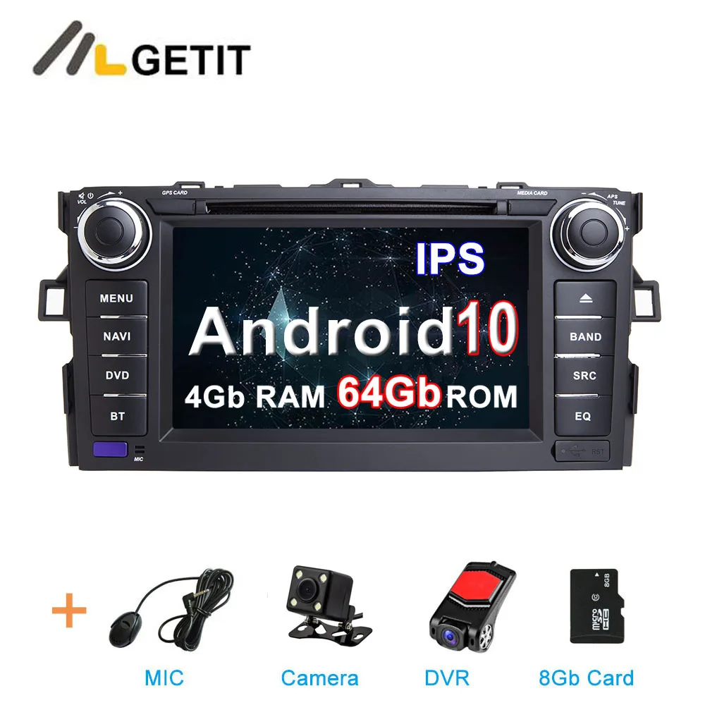 Android 10,0 Автомобильный DVD радио плеер стерео Gps для Toyota Auris(2008-2012) автомобильная навигация - Цвет: 4G CAMERA-DVR-SD
