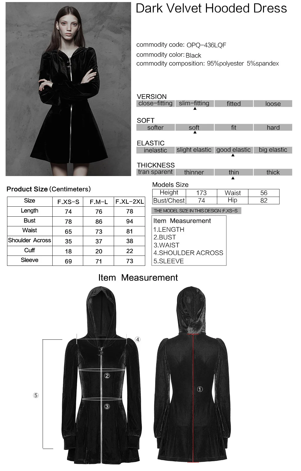 

Fashion Elastic A Pendulum Metal Moon Little Wizard Hat Dress Classic Dark Velvet slim Women Hooded Dress PUNK RAVE OPQ-436LQF
