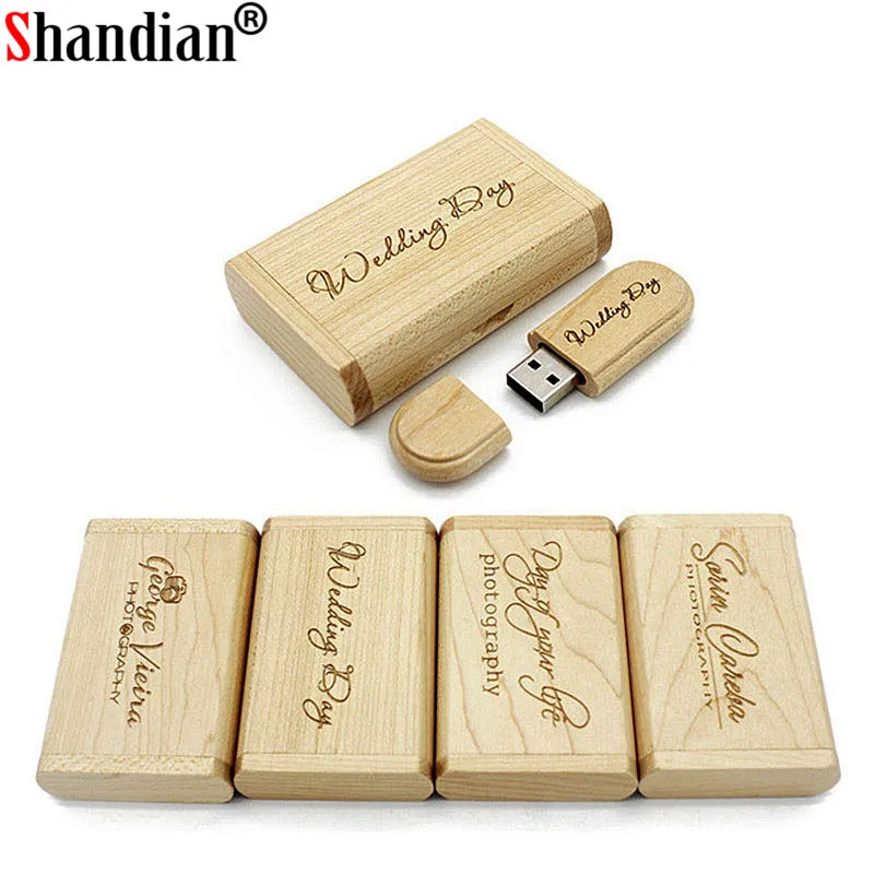 

SHANDIAN (free custom logo) Wooden usb+packing box USB Flash Drive pendrive 4GB 8GB 16GB 32GB 64GB memory stick wedding gift