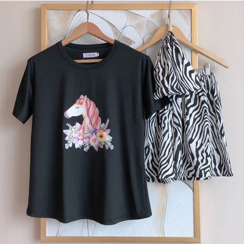 

Zebra Pattern Print Pajamas Summer Silk Pyjamas Kawaii Cartoon Horse Pijamas Plus Size 2 Piece Sets Loose Sleepwear Home Suit