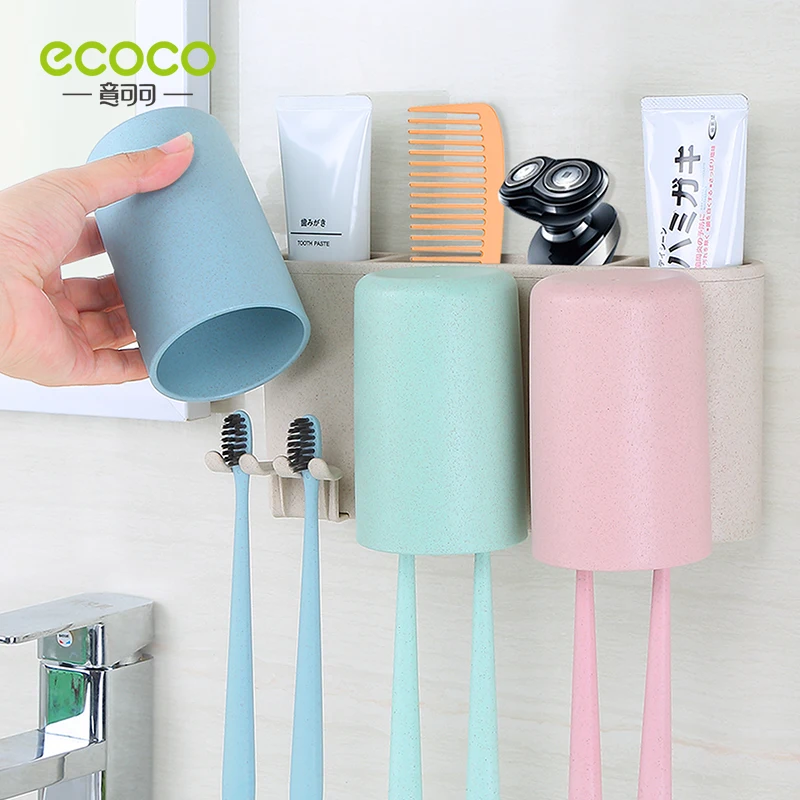 ecoco 234 cup toothbrush holder wall mount toothbrush toothpaste cup storage bathroom accessories for family couples set free global shipping