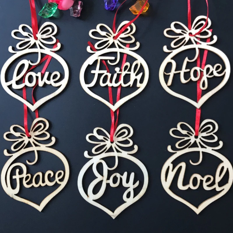 

6pcs Christmas Ornaments Wooden Pendants Xmas Tree Hanging Ornaments DIY Wood Craft For Home Christmas Party New Year Decoration