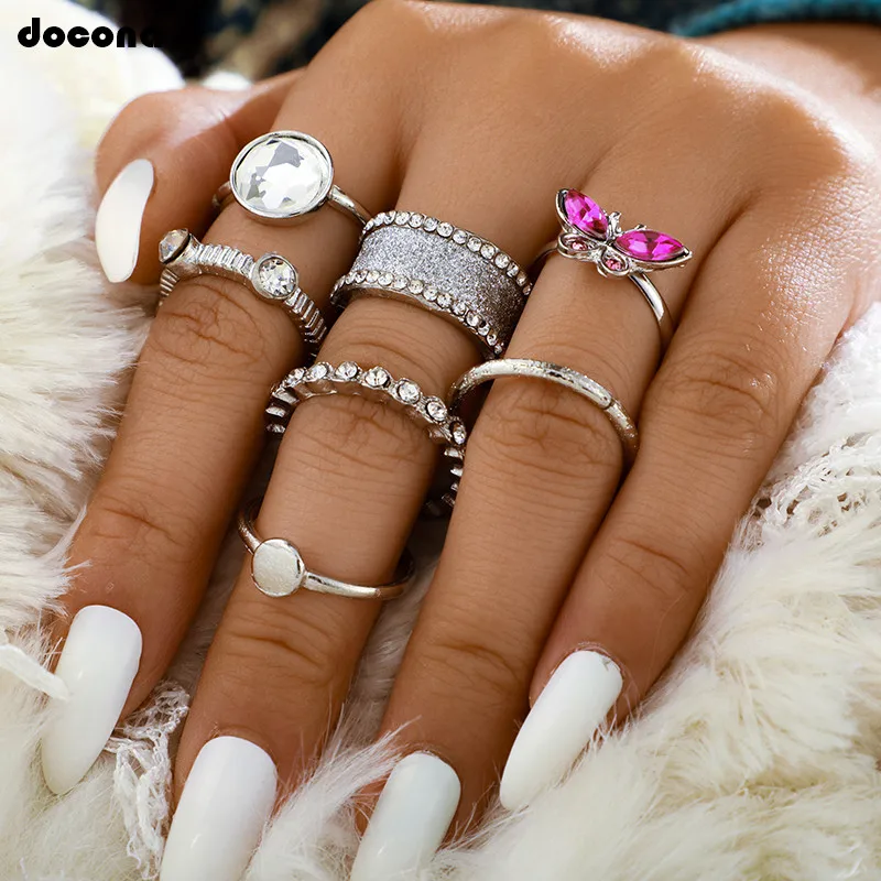 Docona 7 шт./компл. винтажное фиолетовое кольцо миди в виде бабочки набор для женщин