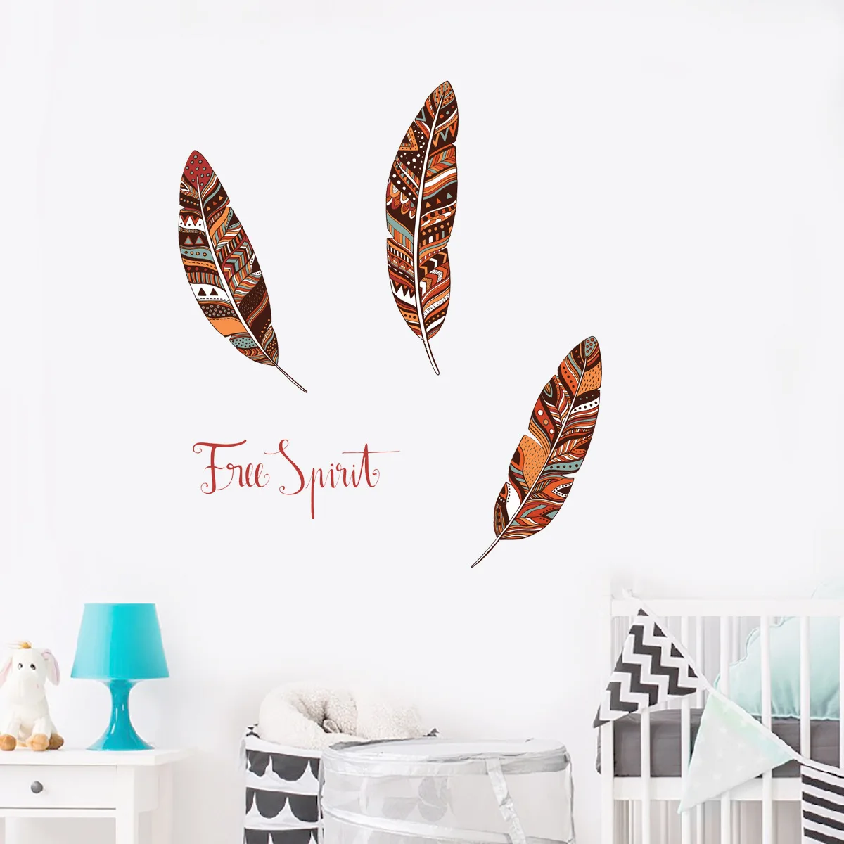 Креативные красочные настенные Стикеры с перьями наклейки для детской комнаты