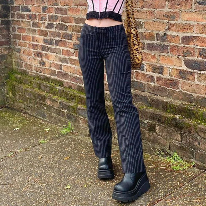 

Striped Pants for Women Gothic High Waist Straight Pants Streetwear Fashion Outfits Korean Japan Style Trouser Harajuku Francais
