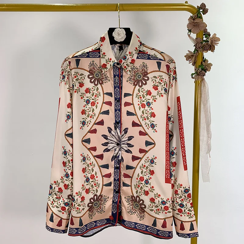 2020 Ранняя весна новинка французский стиль роза кисточка принт воротник поло