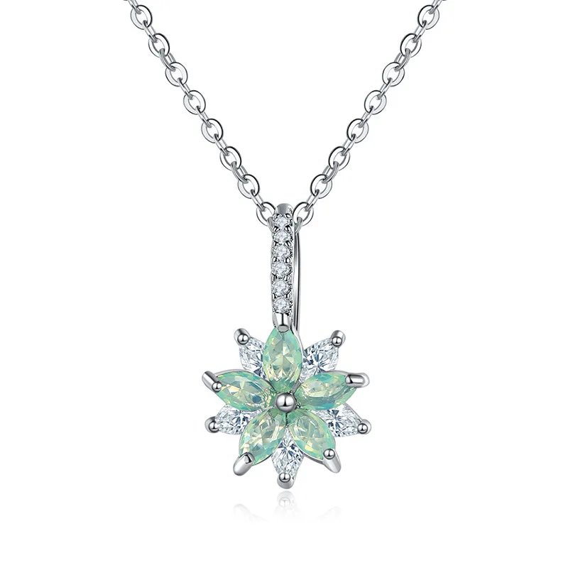 

Fashion Silver Women Necklaces Colors Gemstone Flower Pendant Decor Clothing Jewelry Accessories Cubic Zircon Stone Chain Gifts