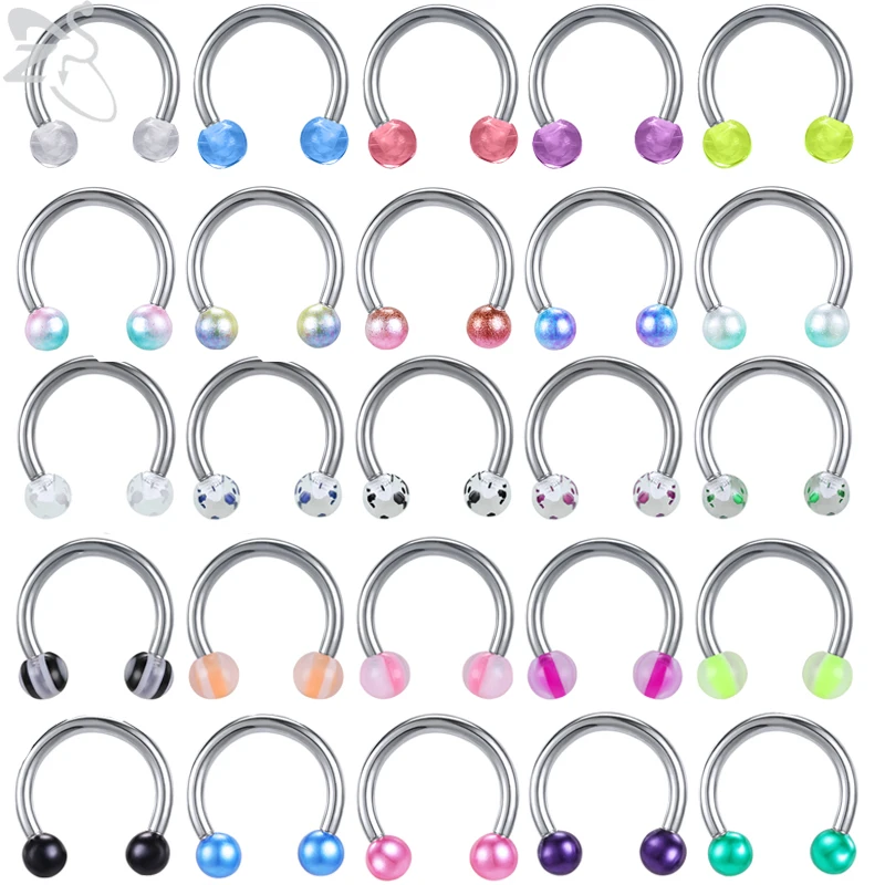 

ZS 1PC 16G Stainless Steel Horseshoe Septum Rings Colorful Acrylic Ball Nose Ring 8MM Ear Tragus Cartilage Lip Piercing Jewelry