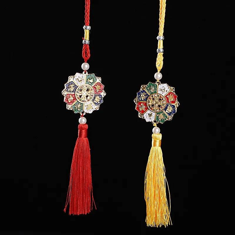 Красный/желтый Восемь благоприятных шесть слов мантра из металлического сплава