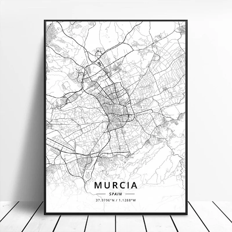 Черно-белая фотография ламлерида Толедо луроло Vigo Murcia Burgos карта Испании Плакат
