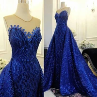 sparkling sequins prom dress mermaid with detachable train plus size evening party gowns robe de soiree