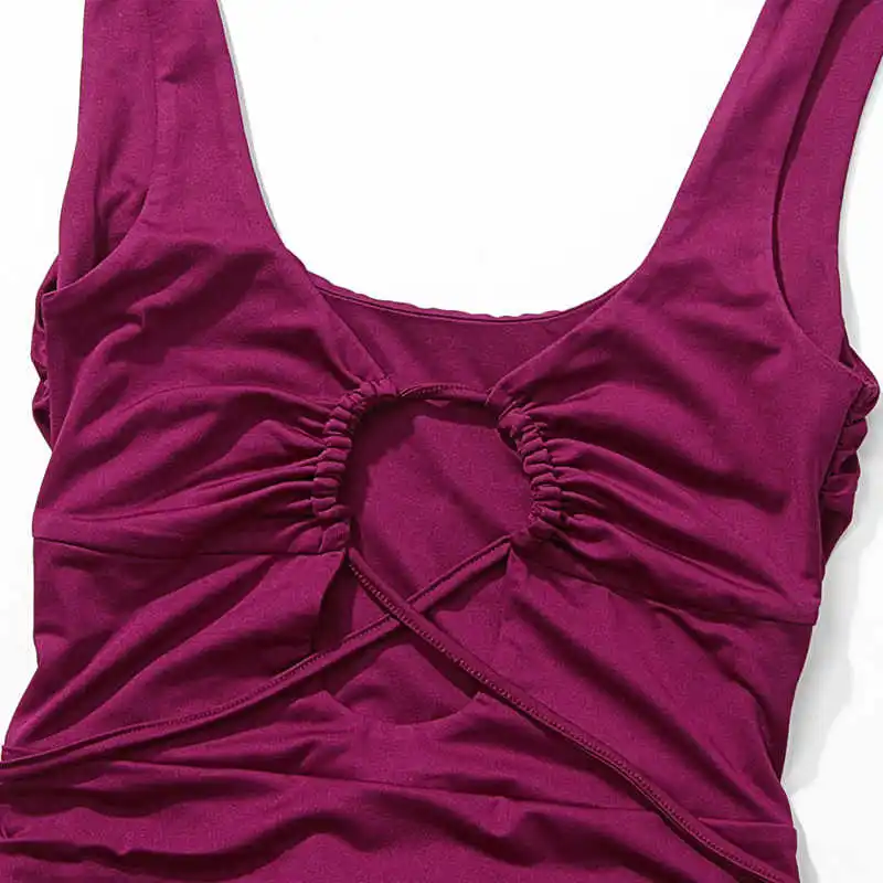 

Lace Up Hollow Out Women Dress Sleeveless Ruched Casual Dress Double Layer Club Wear Party Bodycon Dresses Spring