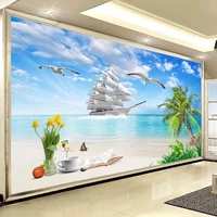 custom mural wallpaper 3d seaside landscape coconut tree photo wall painting living room bedroom hotel papel de parede sala 3 d