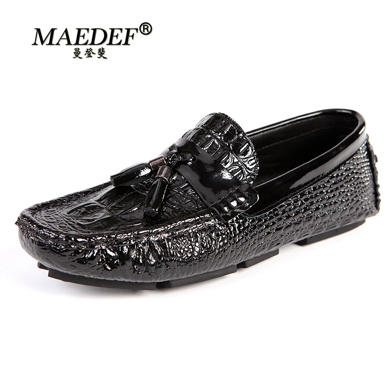 

MAEDEF Loafers Genuine Leather Men's Leather Loafers Crocodile Pattern Sequins Loafers for Men Tassel Driving Casual Shoes Men