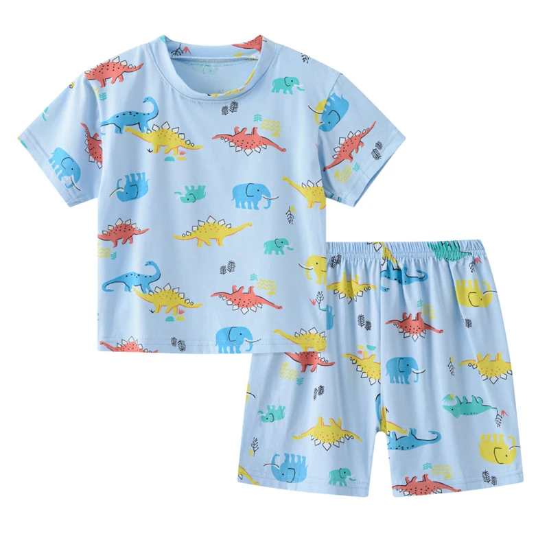 

Детская одежда, Детские пижамные комплекты, 2021 летняя хлопковая футболка с коротким рукавом, пижамный комплект, милый мультяшный принт, дет...